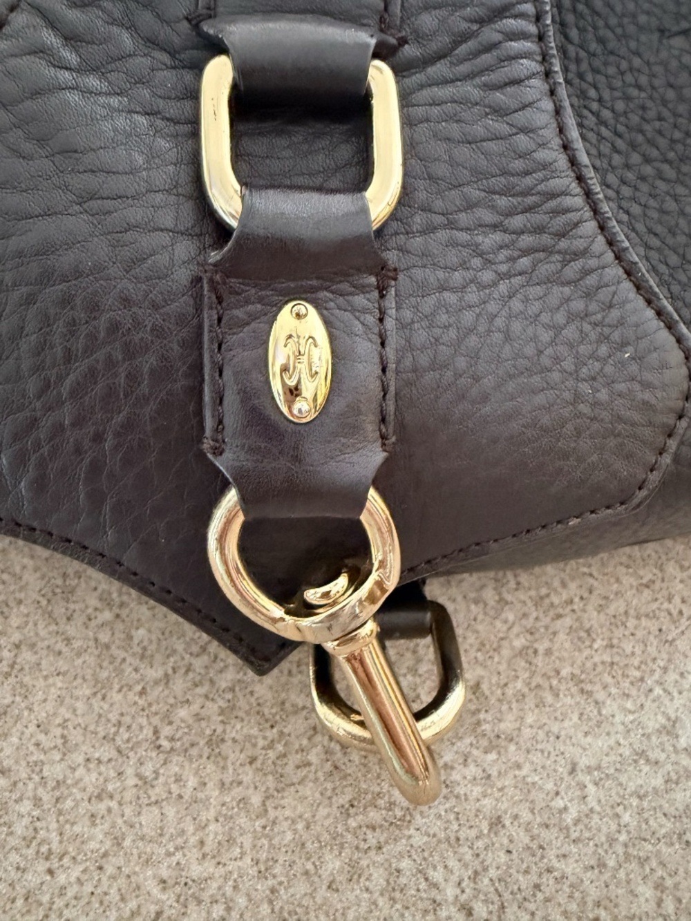 Cole Haan Dark brown Pebbled Leather Equestrian Hobo Bag with Gold Hardware - Picture 5 of 10
